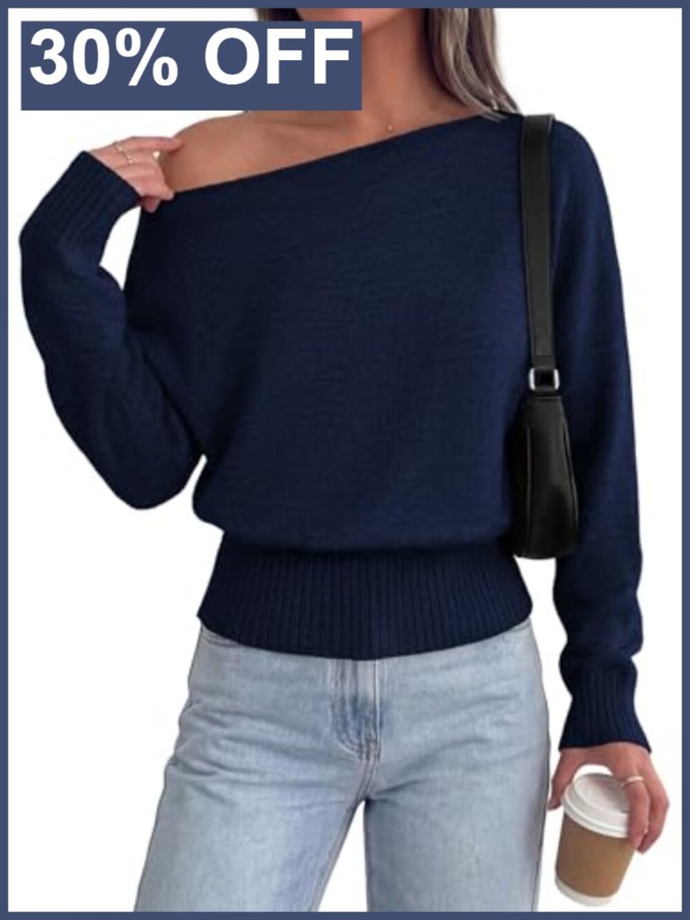 Off Shoulder Sweater Asymmetrical Neck Batwing Sleeve Pullover